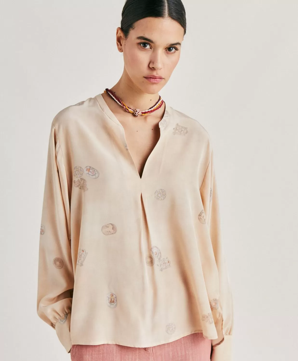 Store Alisha Blouse In Crepe De Chine - Veelkleurig Beige Vrouwen Bloesjes En Overhemden