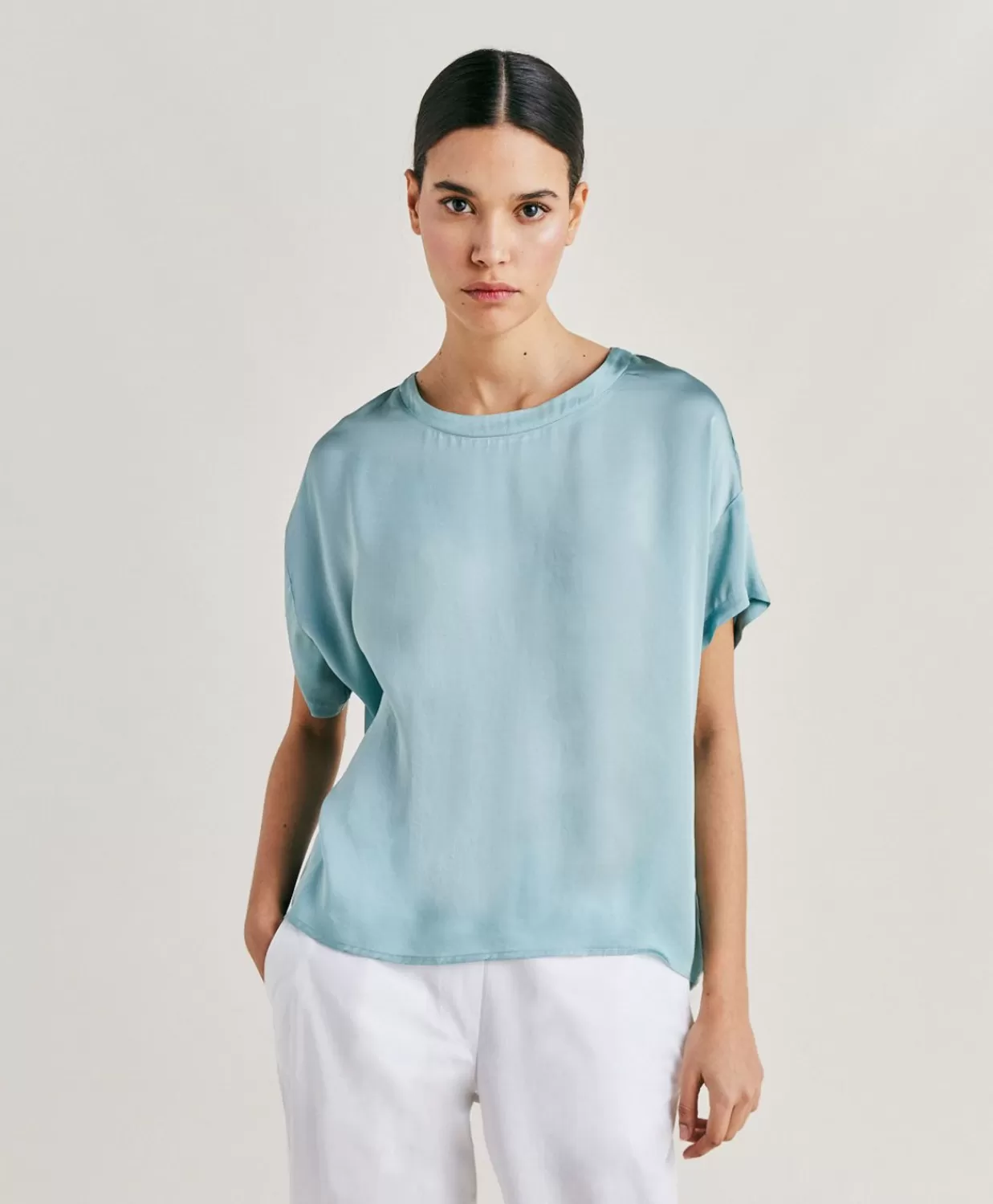 Fashion Alonso Effen Zijden Blouse - Cerulean Vrouwen Bloesjes En Overhemden