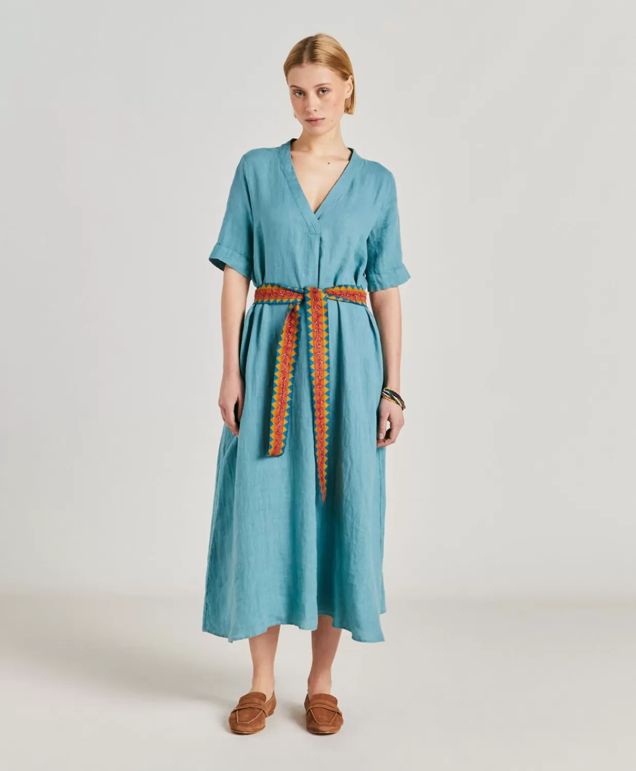 Store Altamura Linnen Jurk - Cerulean Vrouwen Kleren