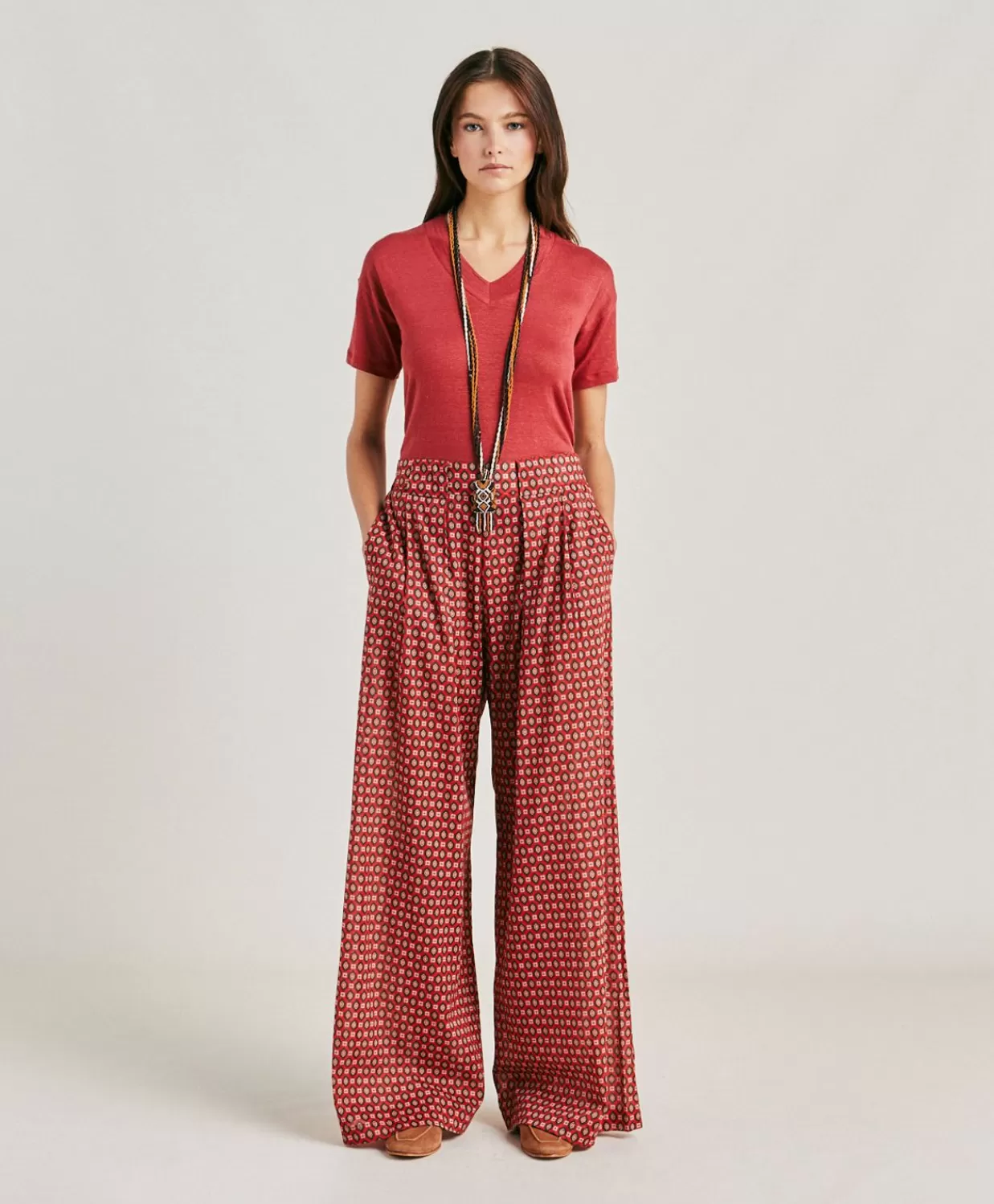 Cheap Aspen Broek Van Katoenen Voile Met Print - Rood Vrouwen Broeken En Korte Broeken