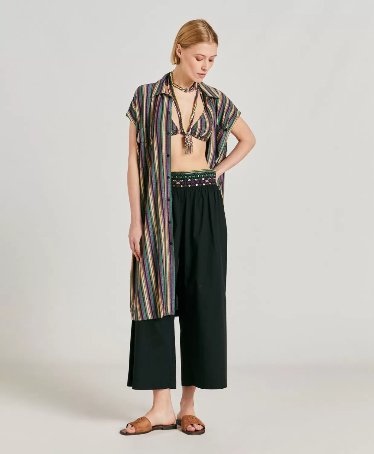 Outlet Colorado Gestreepte Lurex Jersey Jurk - Veelkleurig Groen Vrouwen Kleren