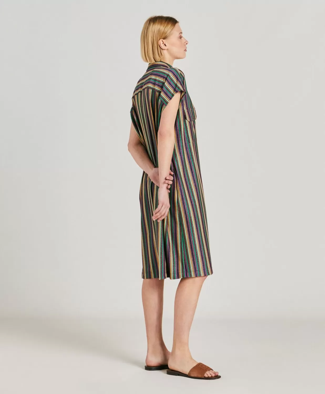 Outlet Colorado Gestreepte Lurex Jersey Jurk - Veelkleurig Groen Vrouwen Kleren