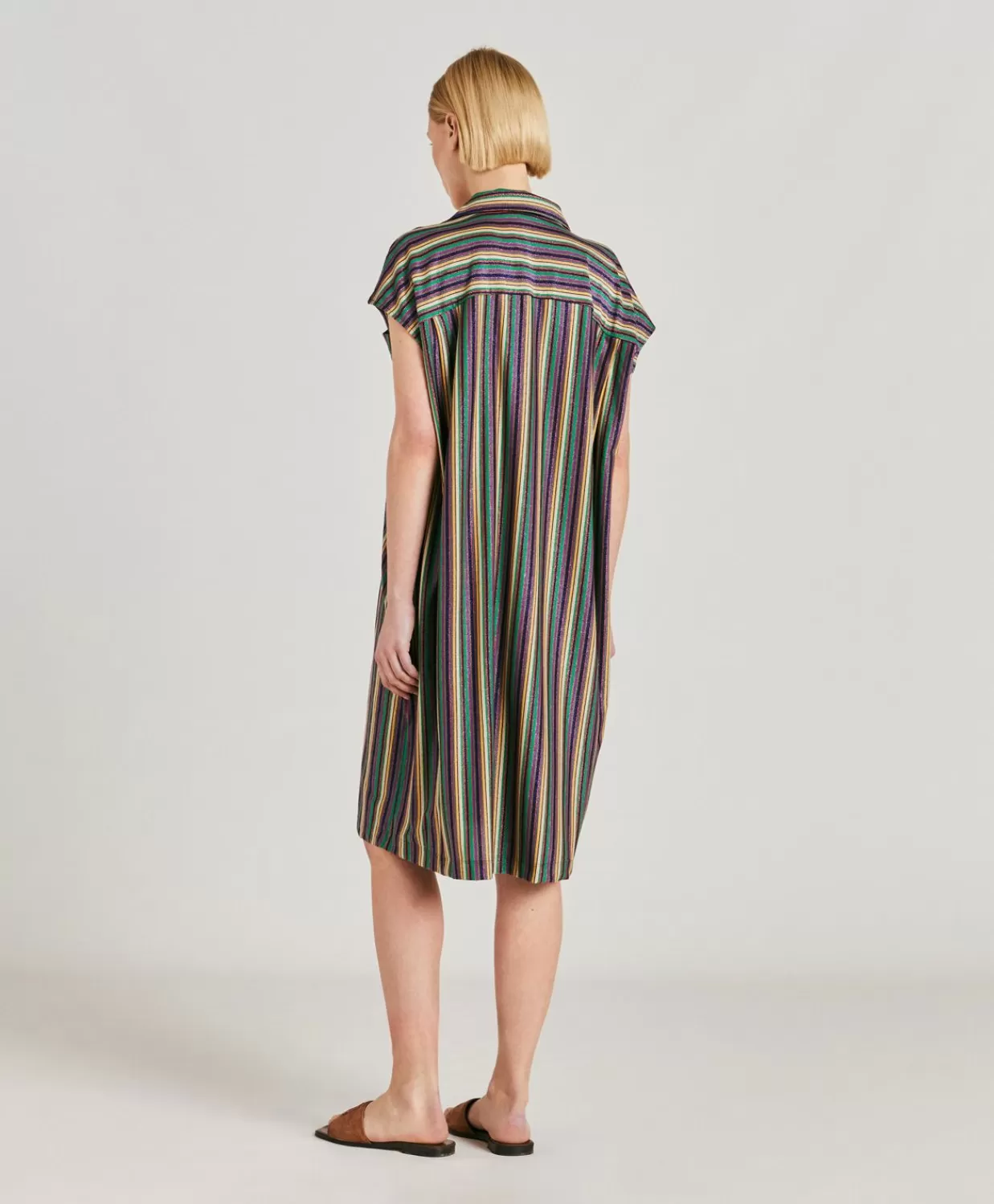 Outlet Colorado Gestreepte Lurex Jersey Jurk - Veelkleurig Groen Vrouwen Kleren