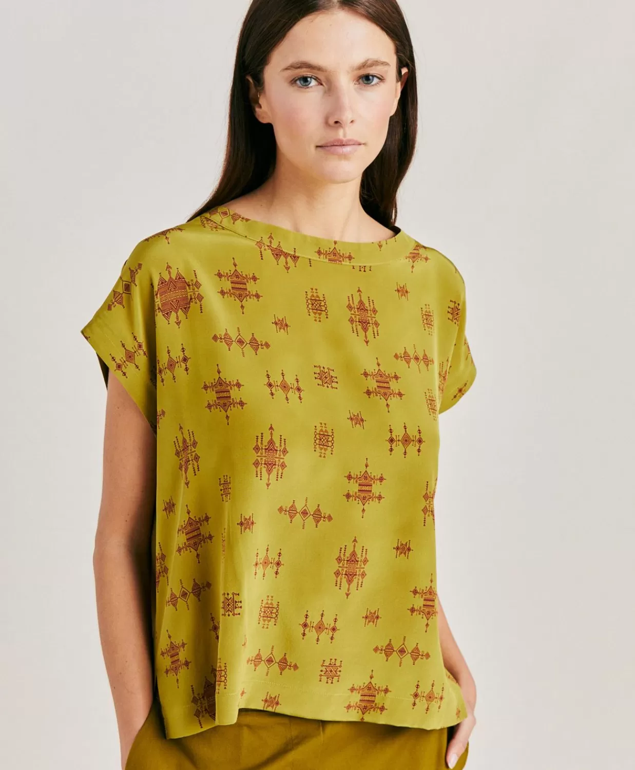 Shop Curacao Blouse In Crepe De Chine - Limoen/Wijn Vrouwen Bloesjes En Overhemden