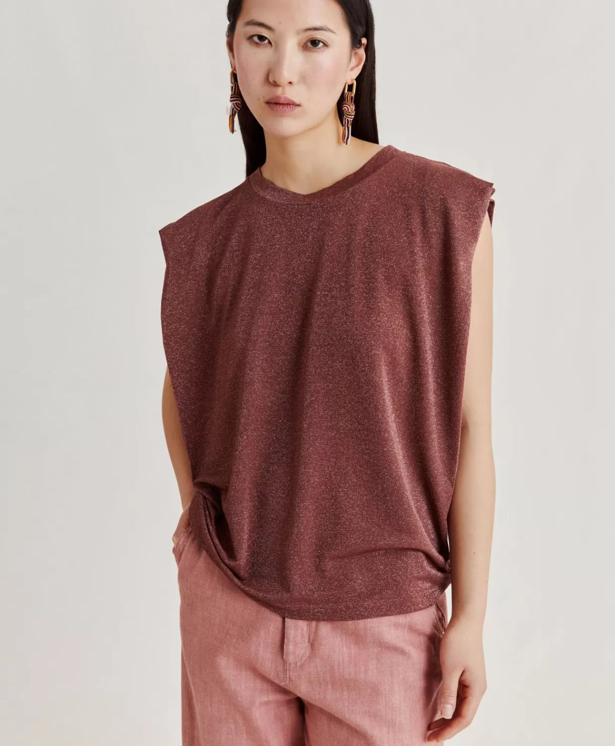 Best Enna T-Shirt In Jersey Lurex - Terracotta Vrouwen T-Shirts En Tops