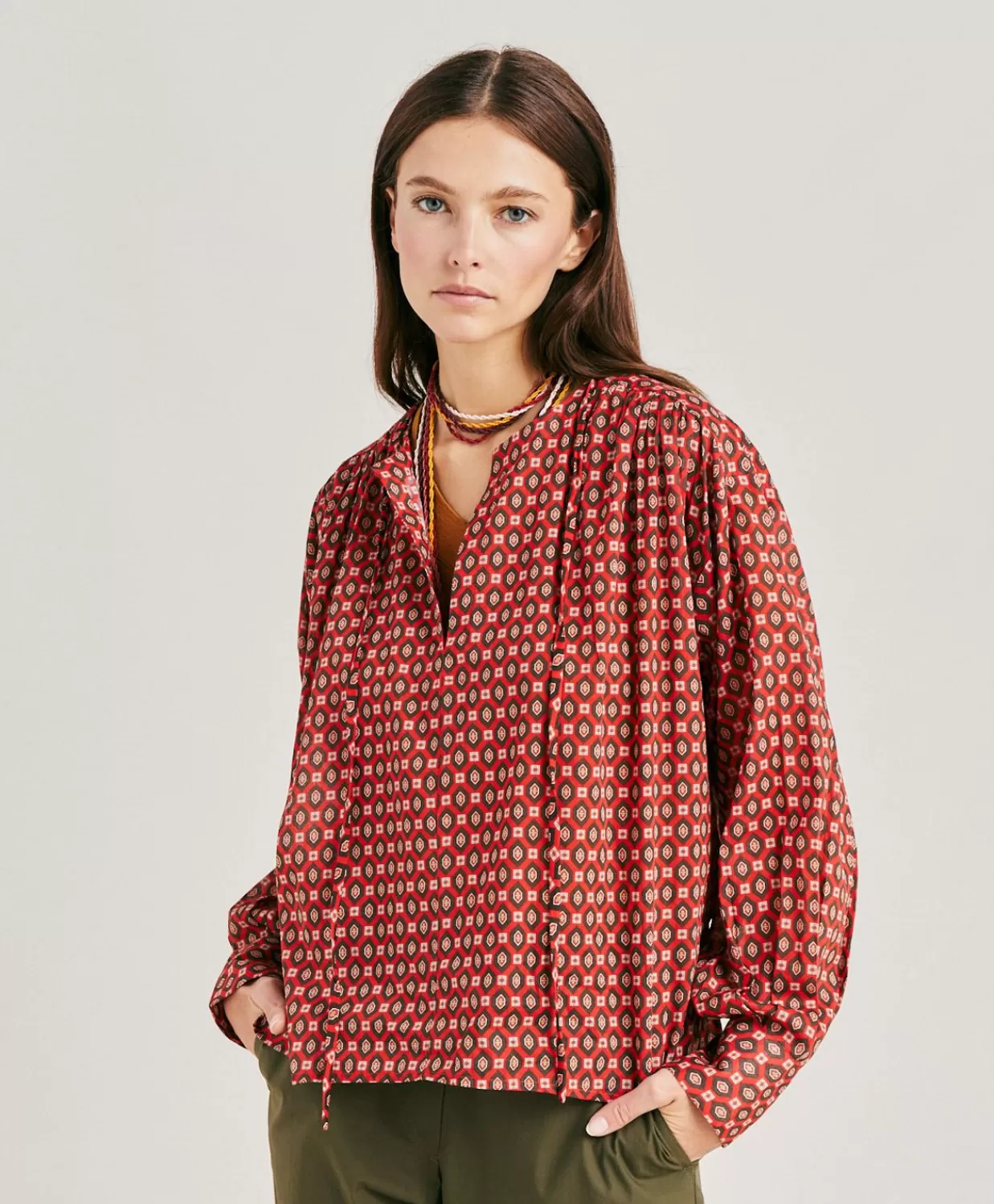 Shop Gypsophilia-Blouse Van Bedrukte Katoenen Voile - Rood Vrouwen Bloesjes En Overhemden