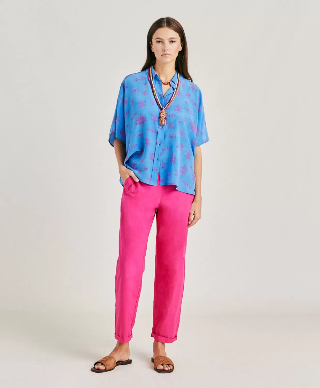 Shop Idaho Poplin Broek - Fuchsia Vrouwen Broeken En Korte Broeken