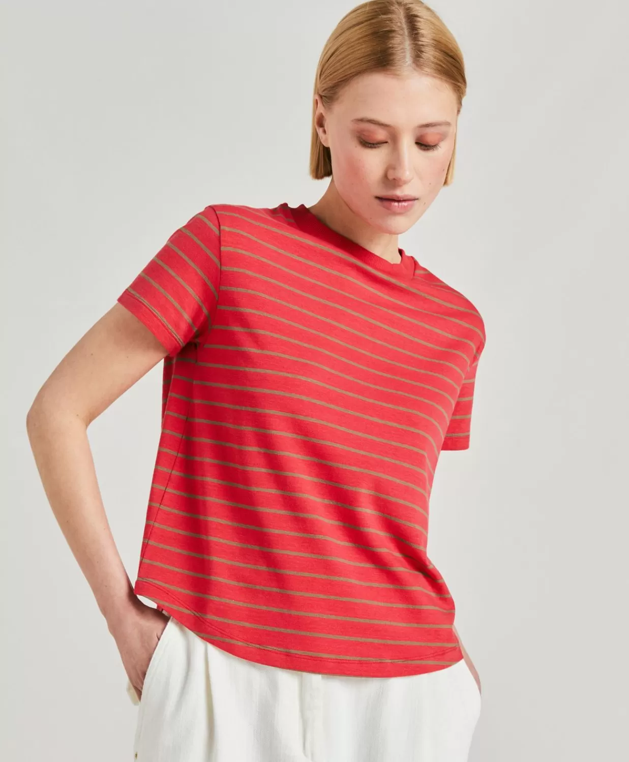 Outlet Lottie Gestreept Jersey T-Shirt - Rood/Tabak Vrouwen T-Shirts En Tops