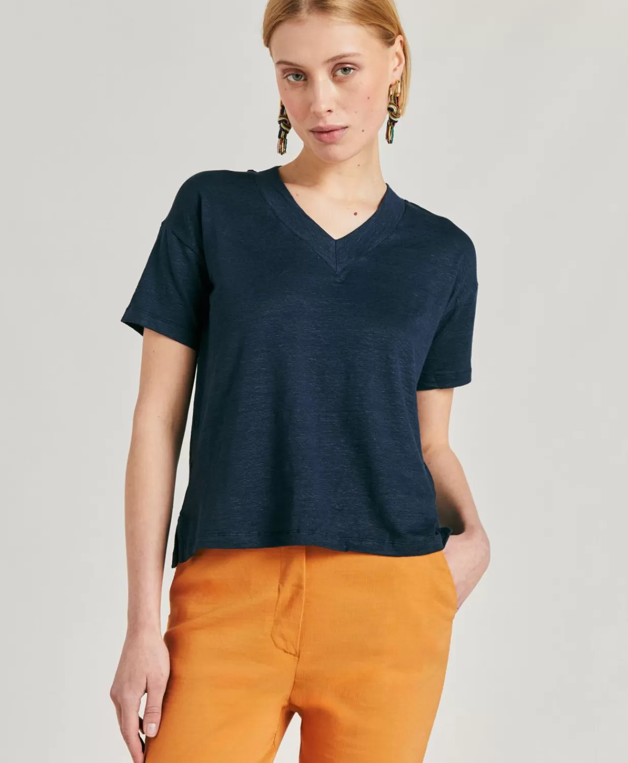 Flash Sale Nancy T-Shirt In Jersey Linnen - Middernachtblauw Vrouwen T-Shirts En Tops