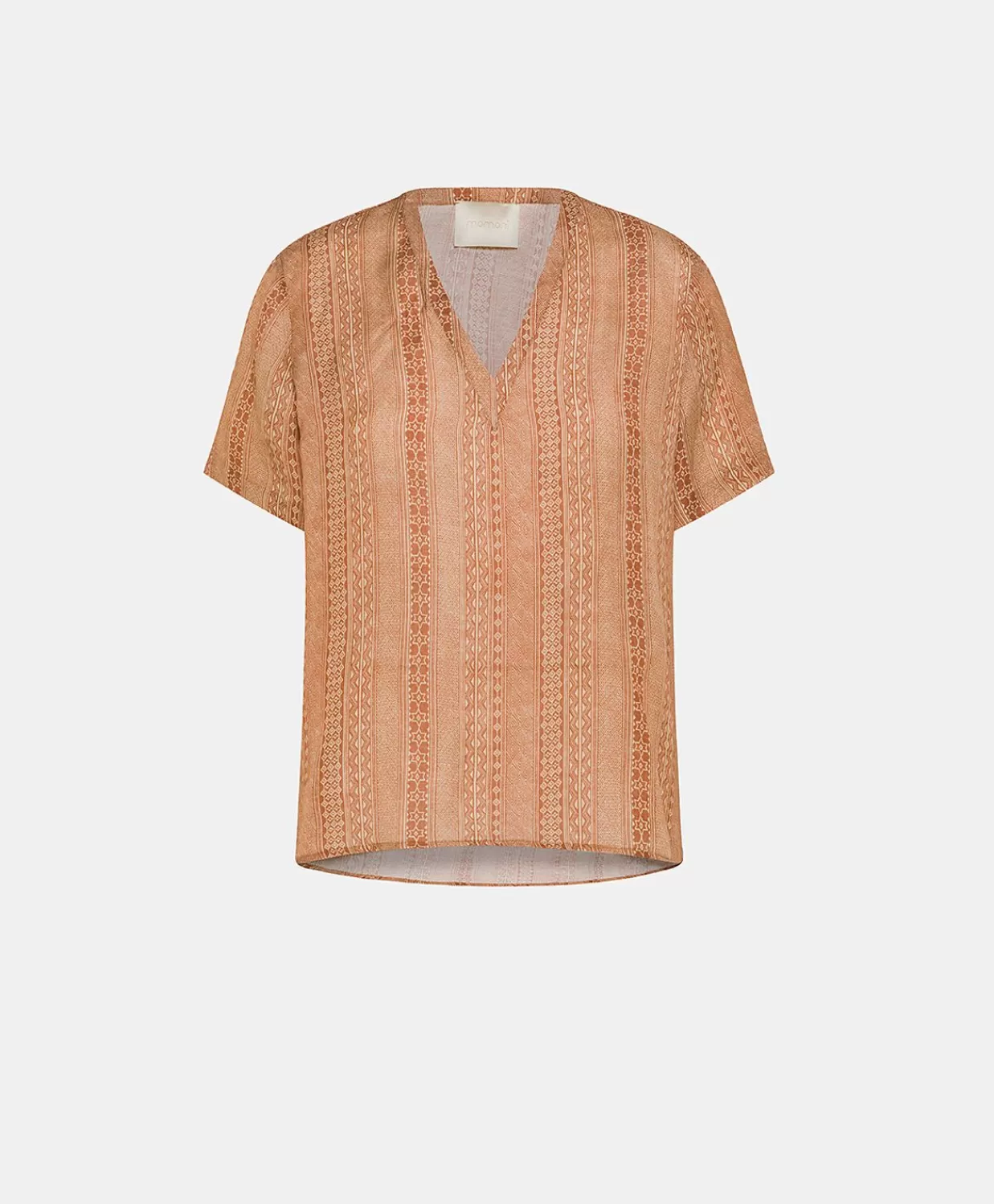 Sale Osmanto Blouse Van Bedrukt Viscose-Linnen - Creme/Roest Vrouwen Bloesjes En Overhemden