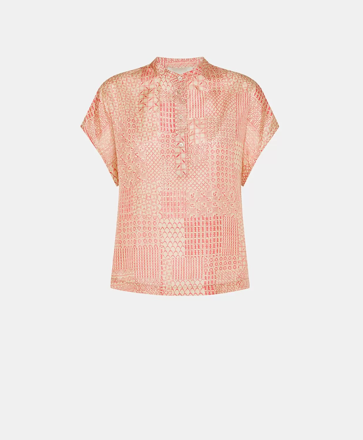 Discount Paso Blouse In Zijden Haboutai - Creme/Koraal Vrouwen Bloesjes En Overhemden