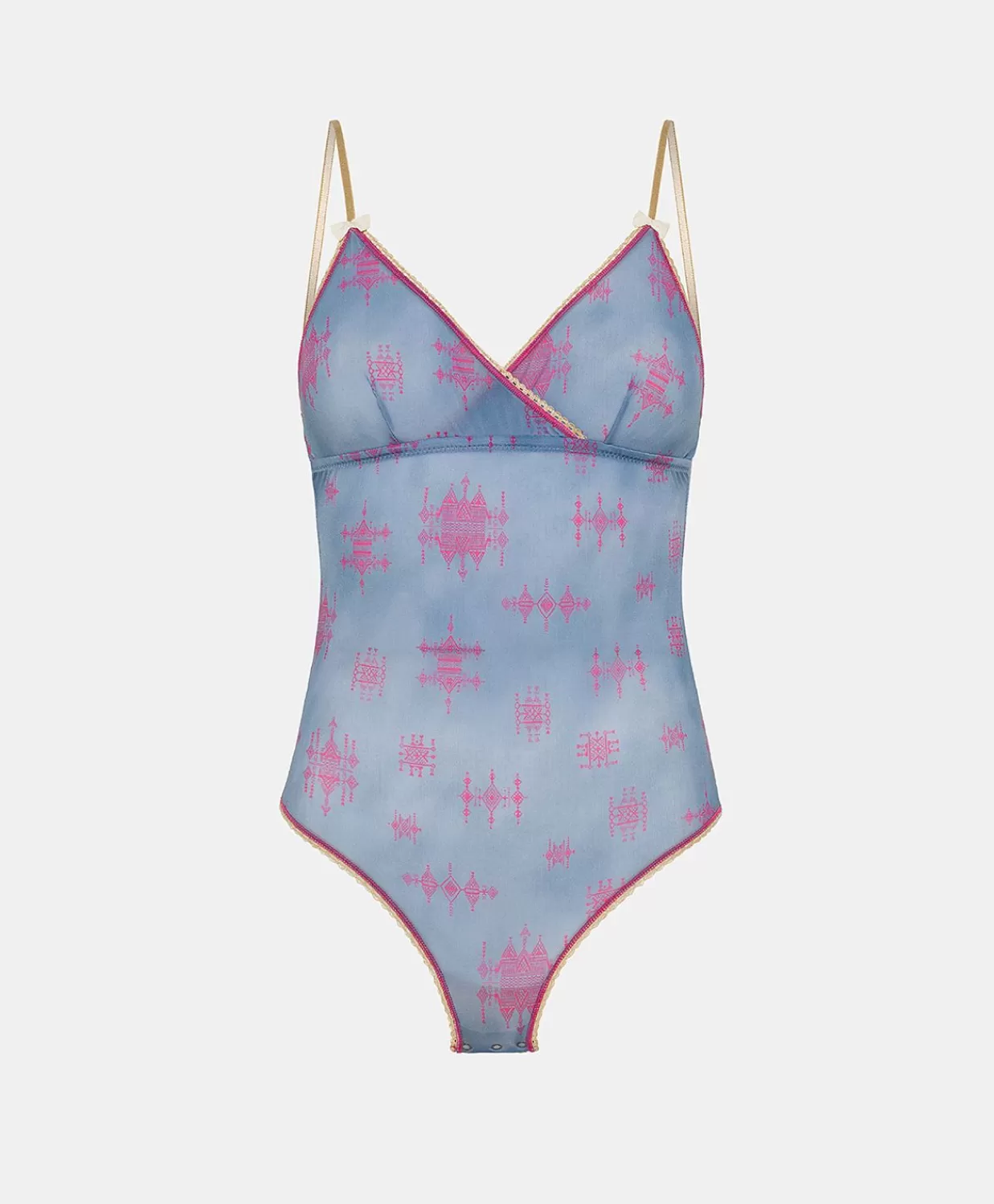 Outlet Tore Bedrukte Nylon Bodysuit - Bluette/Fuchsia Vrouwen Body'S En Trainingspakken